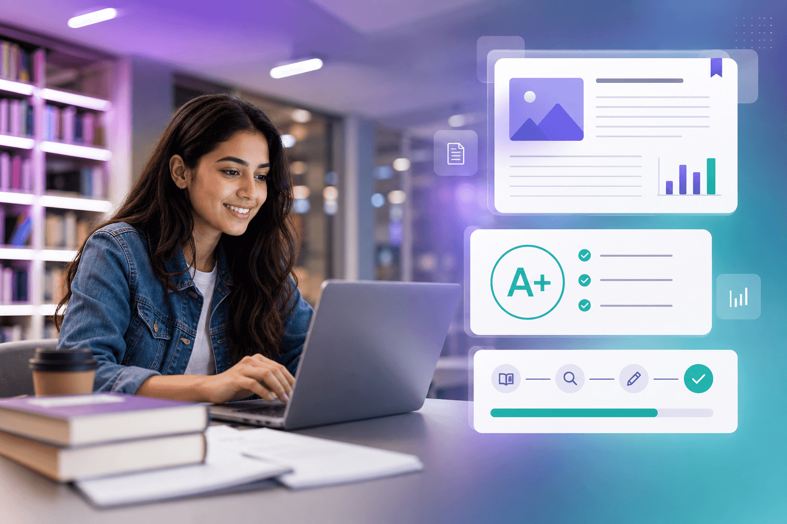Student succeeding with academic research support